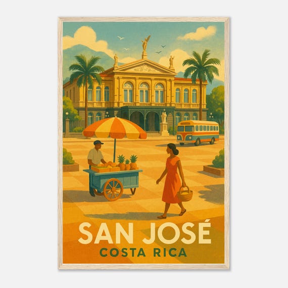 San Jose Costa Rica Vintage Travel Poster Wall Art Illustration Retro Cityscape Print Gift