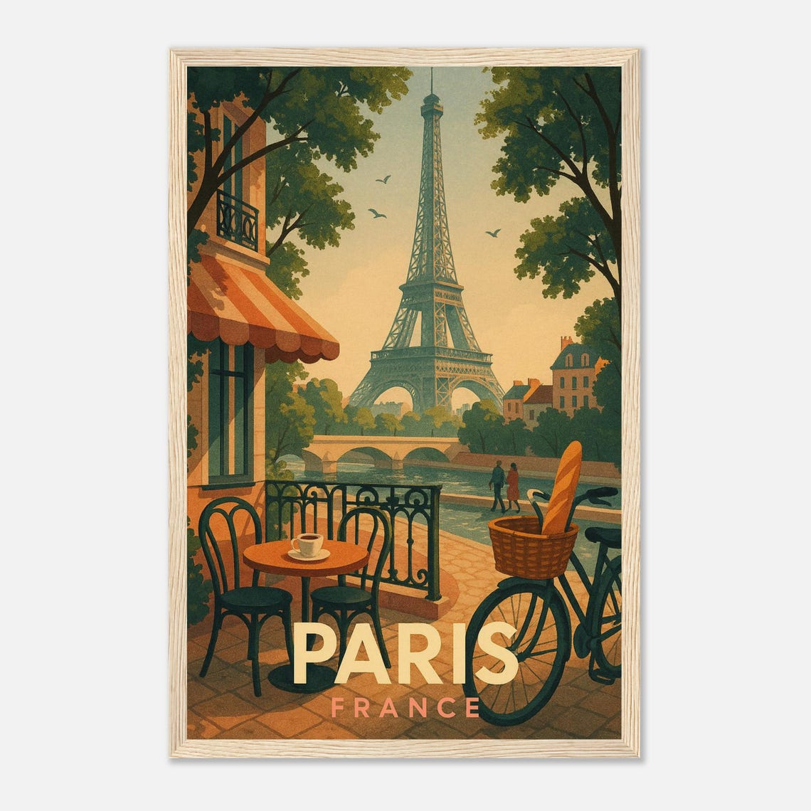 Paris Travel Poster Eiffel Tower Wall Art French Cafe Vintage Print Retro Illustration For Home Decor