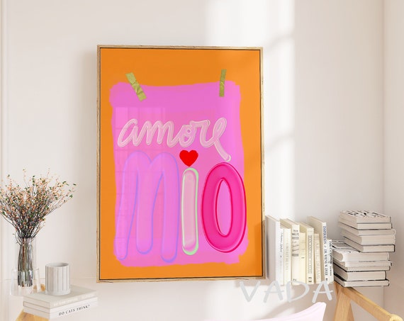 Amore Mio Trendy Quote Art Print, Colorful Wall Art