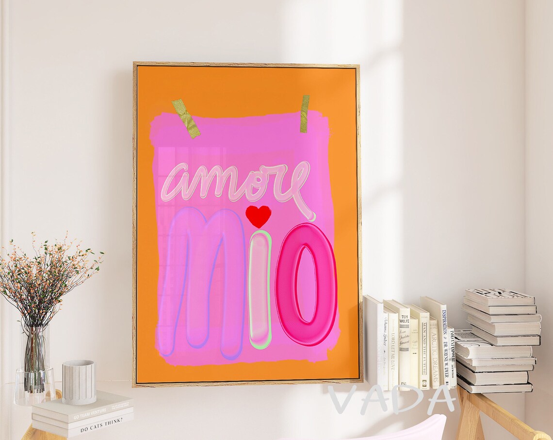 Amore Mio Trendy Quote Art Print, Colorful Wall Art