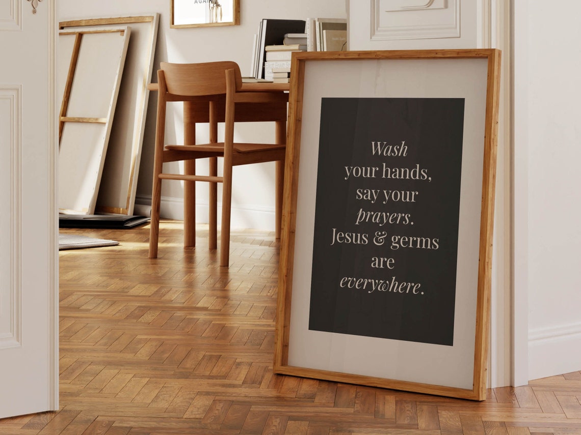Wash Your Hands Say Your Prayers Funny Bathroom Sign Art Poster - Image 3