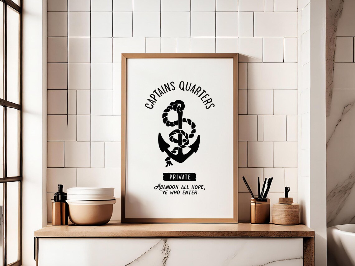 Captains Quarters Private Funny Anchor Sign Nautical Bathroom Poster - Image 2