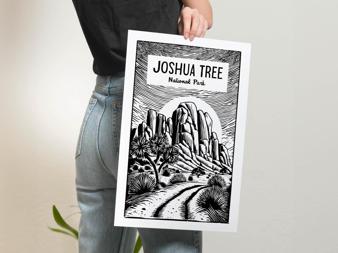 Woodcut Joshua Tree Travel Print Retro Joshua Tree Art Wall Decor Southern California Travel Wall Art Desert Outdoorsy Gift For Traveler - Image 2