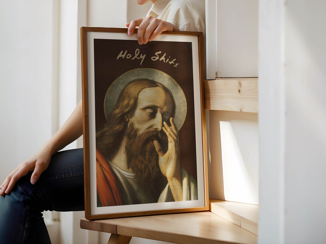 Jesus Bathroom Humor Vintage Mid-Century Art Print