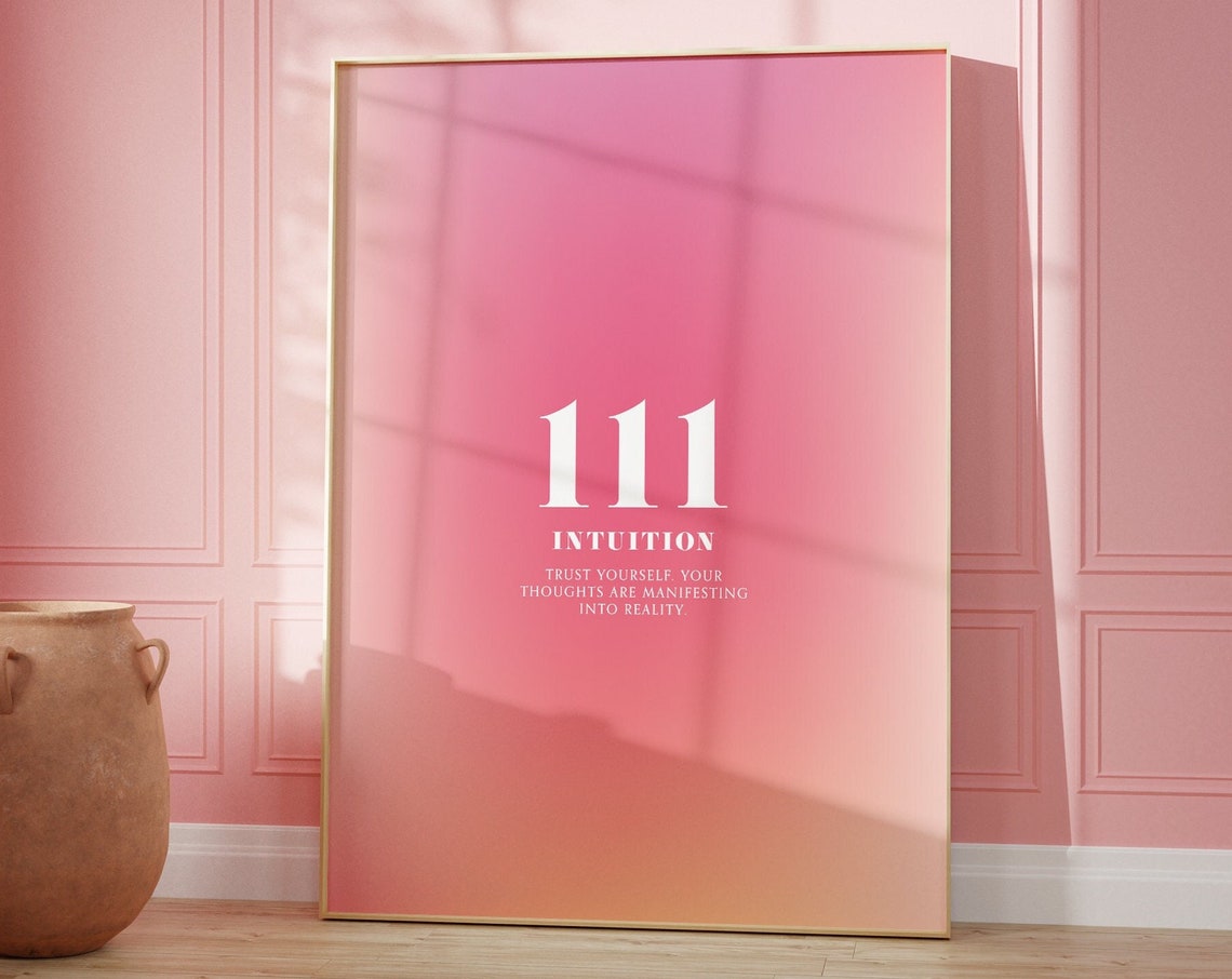 Angel Number 111 Intuition Pink Orange Aura Gradient Design Poster - Image 2