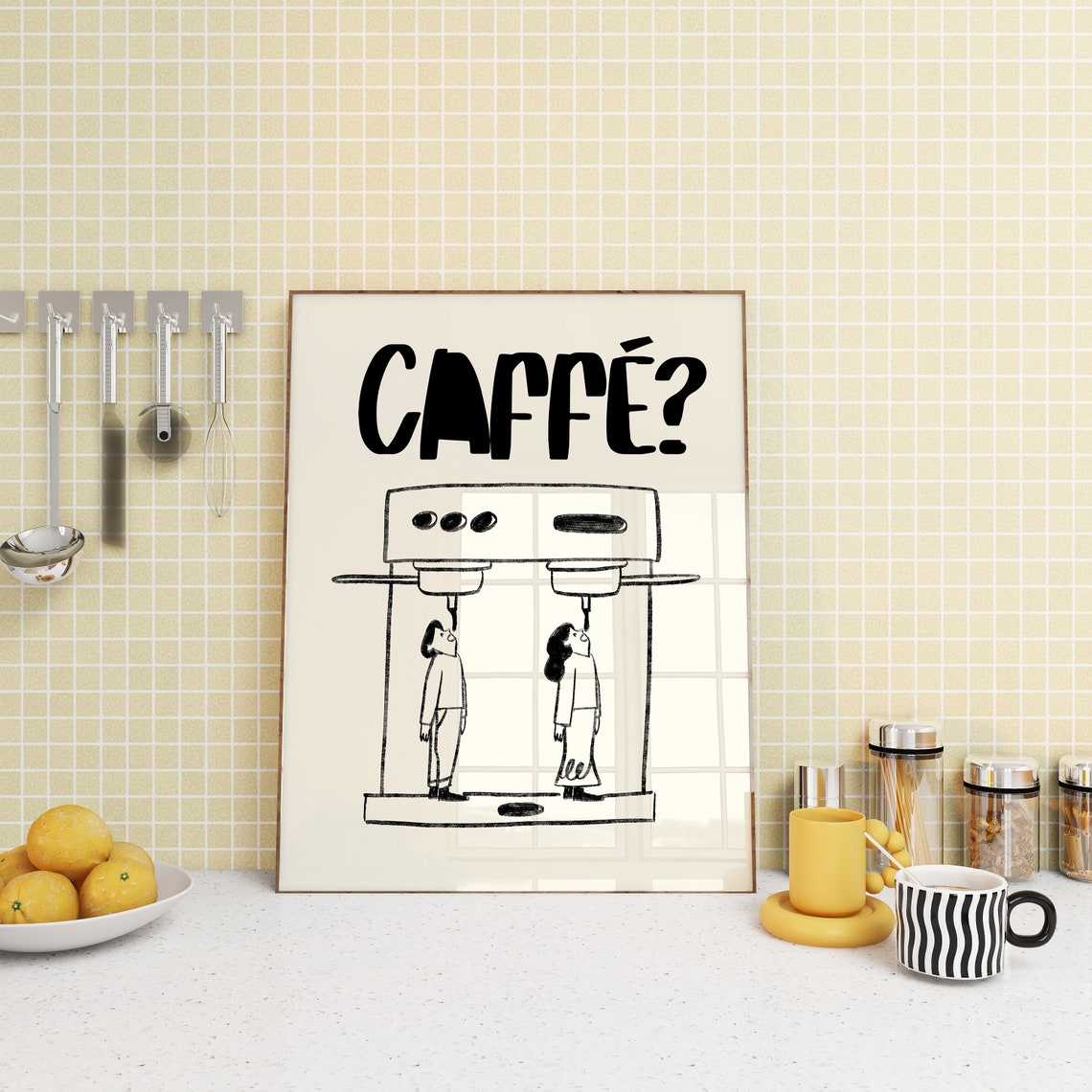 Caffe Question Funny Espresso Doodle People Kitchen Art Poster - Image 2