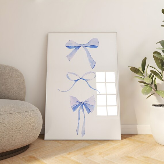Periwinkle Blue Watercolor Bows Vertical Trio Coquette Poster