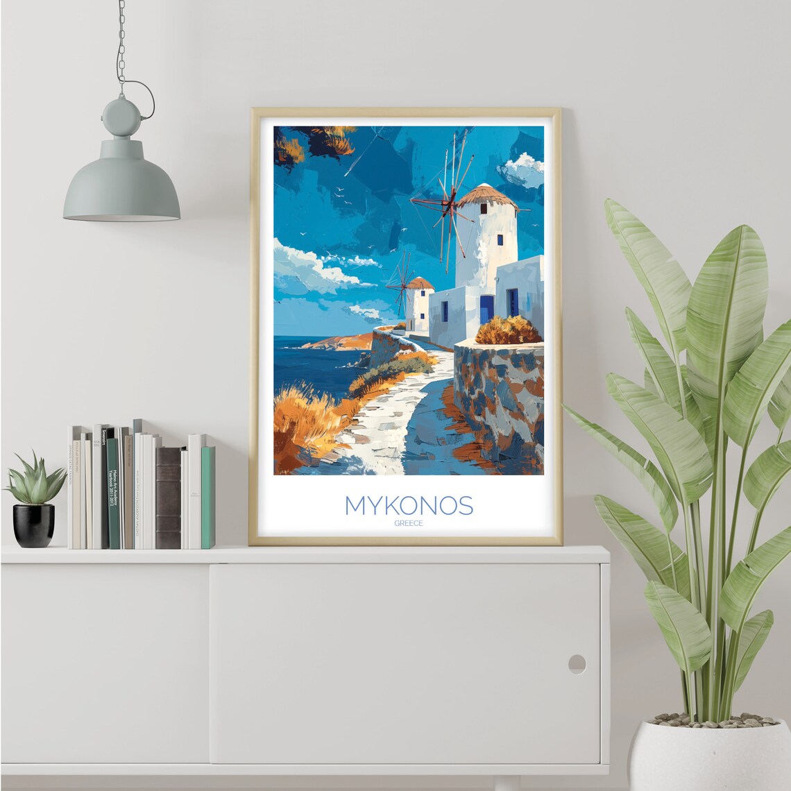 Mykonos Greece Windmills Aegean Sea Coastal Blue Skies Poster - Image 2