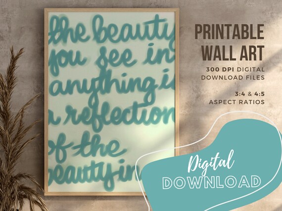 The Beauty You See Is a Reflection Quote Poster Teal Graffiti Wall Art Print