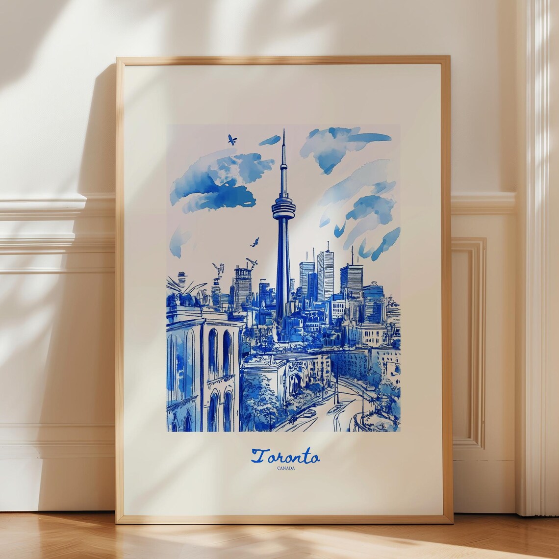 Toronto Canada Travel Poster Navy Blue CN Tower Sketch City Decor