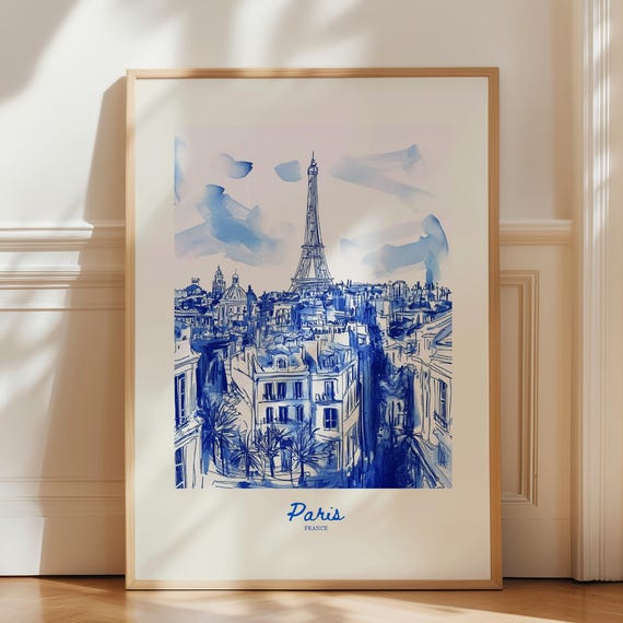 Paris Retro Travel Poster, Europe Wall Art Print