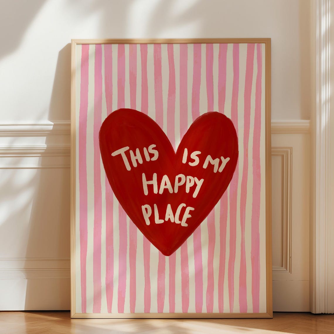 This Is My Happy Place Red Heart Pink Stripe Retro Wall Poster