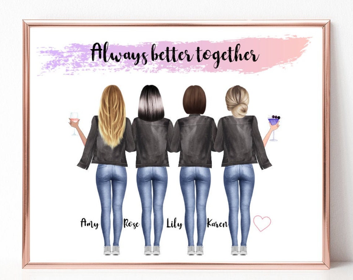 Four Best Friends In Leather Jackets With Drinks Back View Poster
