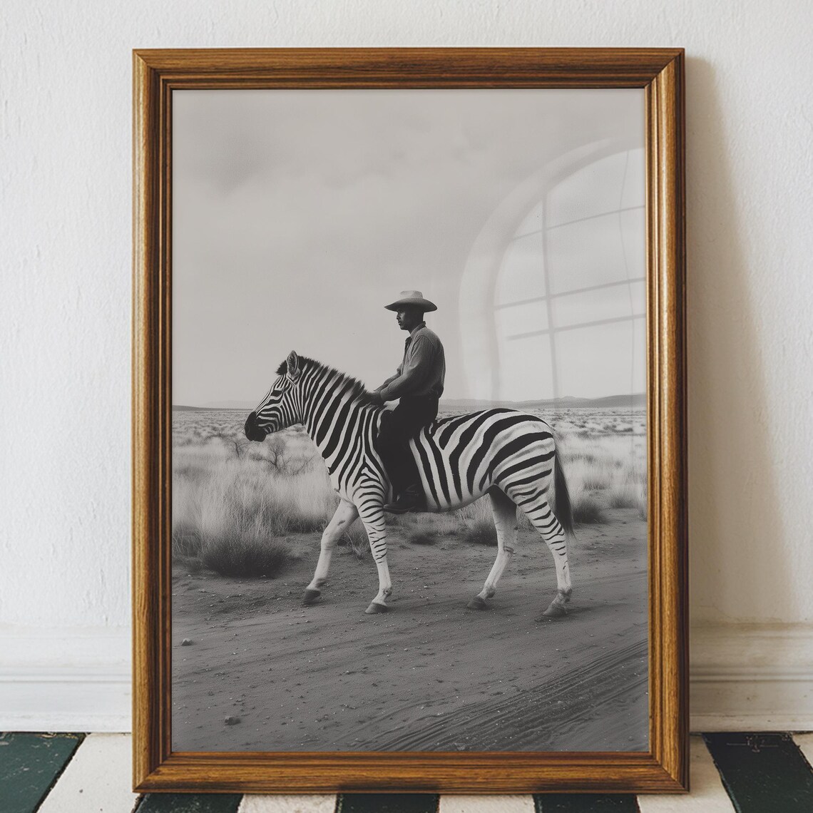 Vintage Cowboy Zebra Poster, Retro Western Desert