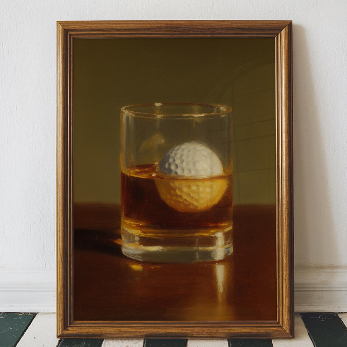 Vintage Golf Ball Whiskey Retro Cocktail Art Print