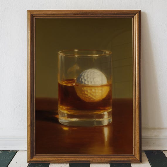 Vintage Golf Ball Whiskey Retro Cocktail Art Print