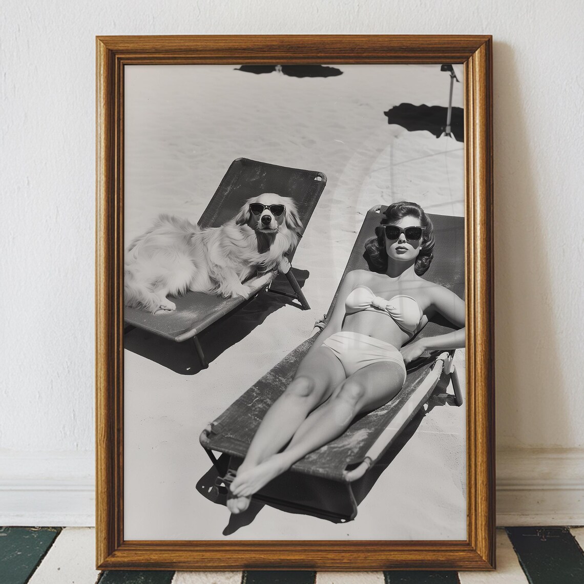 Retro 1950s Golden Retriever Beach Art Print