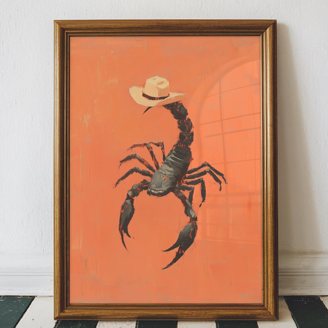 Scorpion Cowboy Hat Coral Orange Western Desert Animal Art Poster