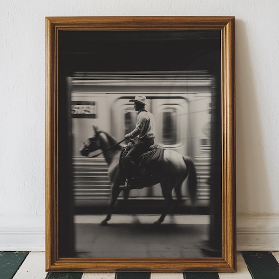 Vintage NYC Cowboy Subway Poster, Travel Poster
