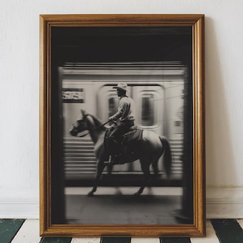Vintage Nyc Cowboy Subway Poster Wall Art Black And White Western New York City Print Sports Printable Digital Download