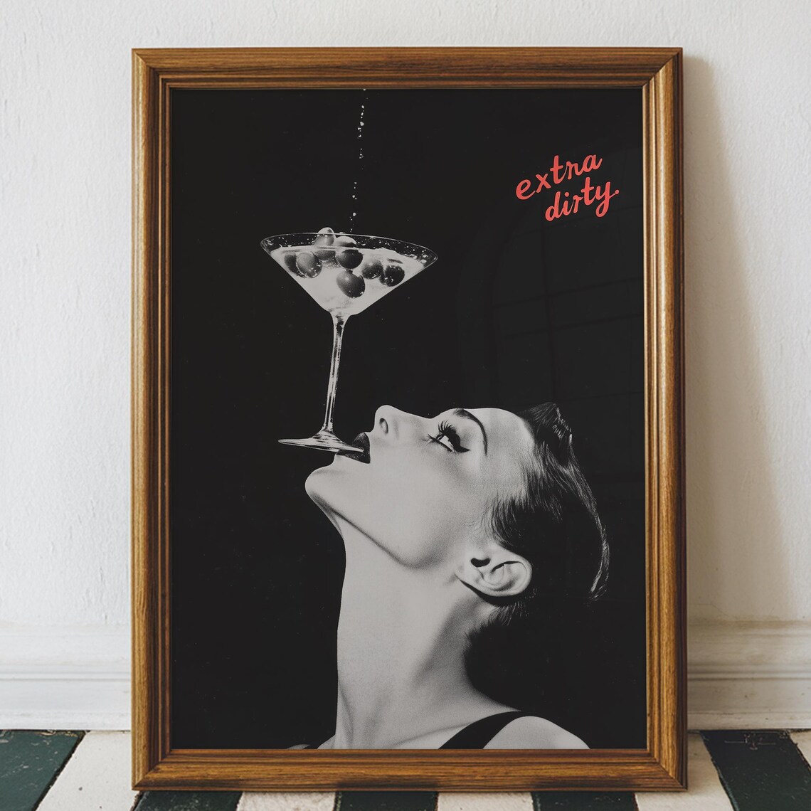 Retro Dirty Martini Cocktail Art Print, Black And White