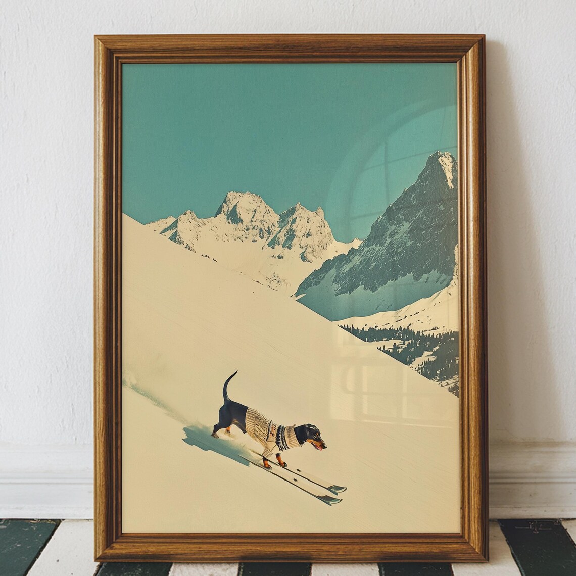 Funny Dachshund Ski Vintage Dog Poster Print