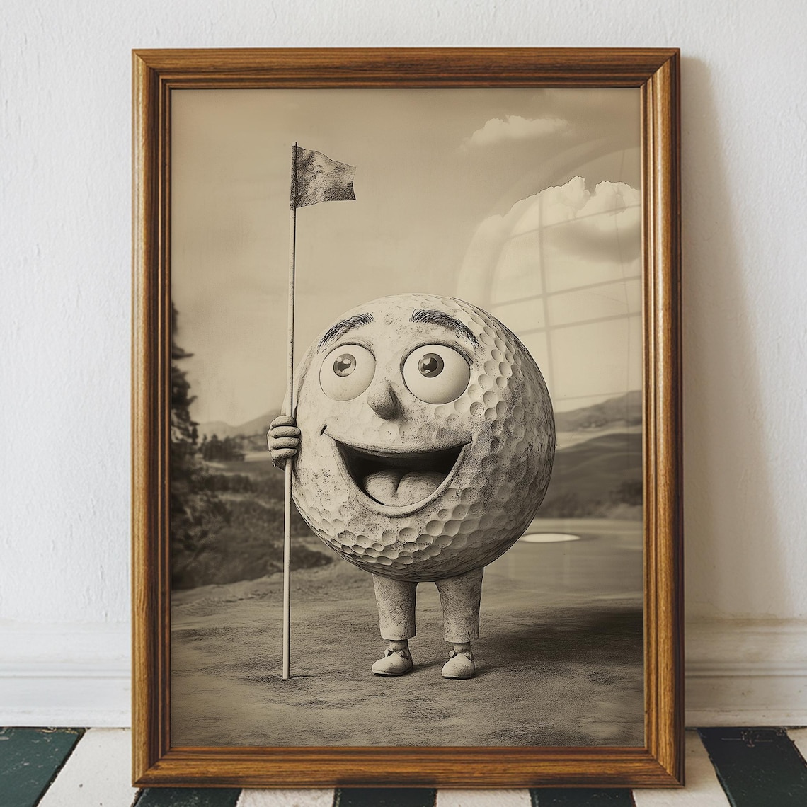 Funny Golf Ball Retro Black and White Art Print