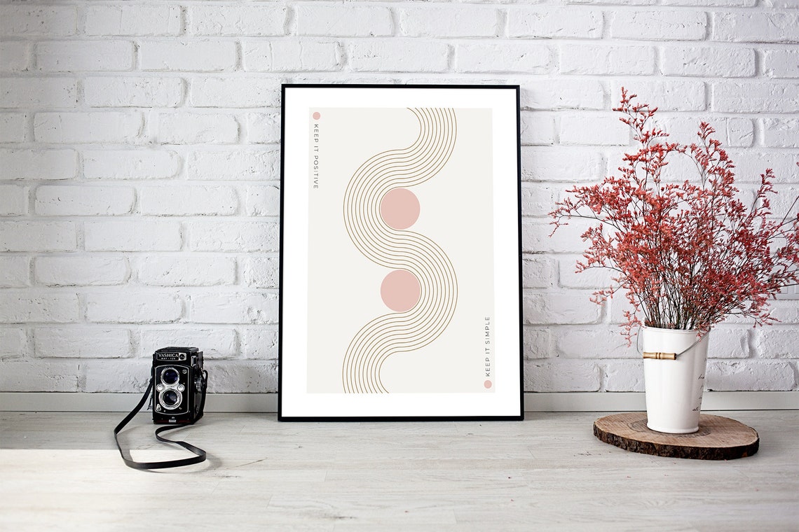 Keep It Positive Keep It Simple Line Art Blush Circles Poster - Image 2
