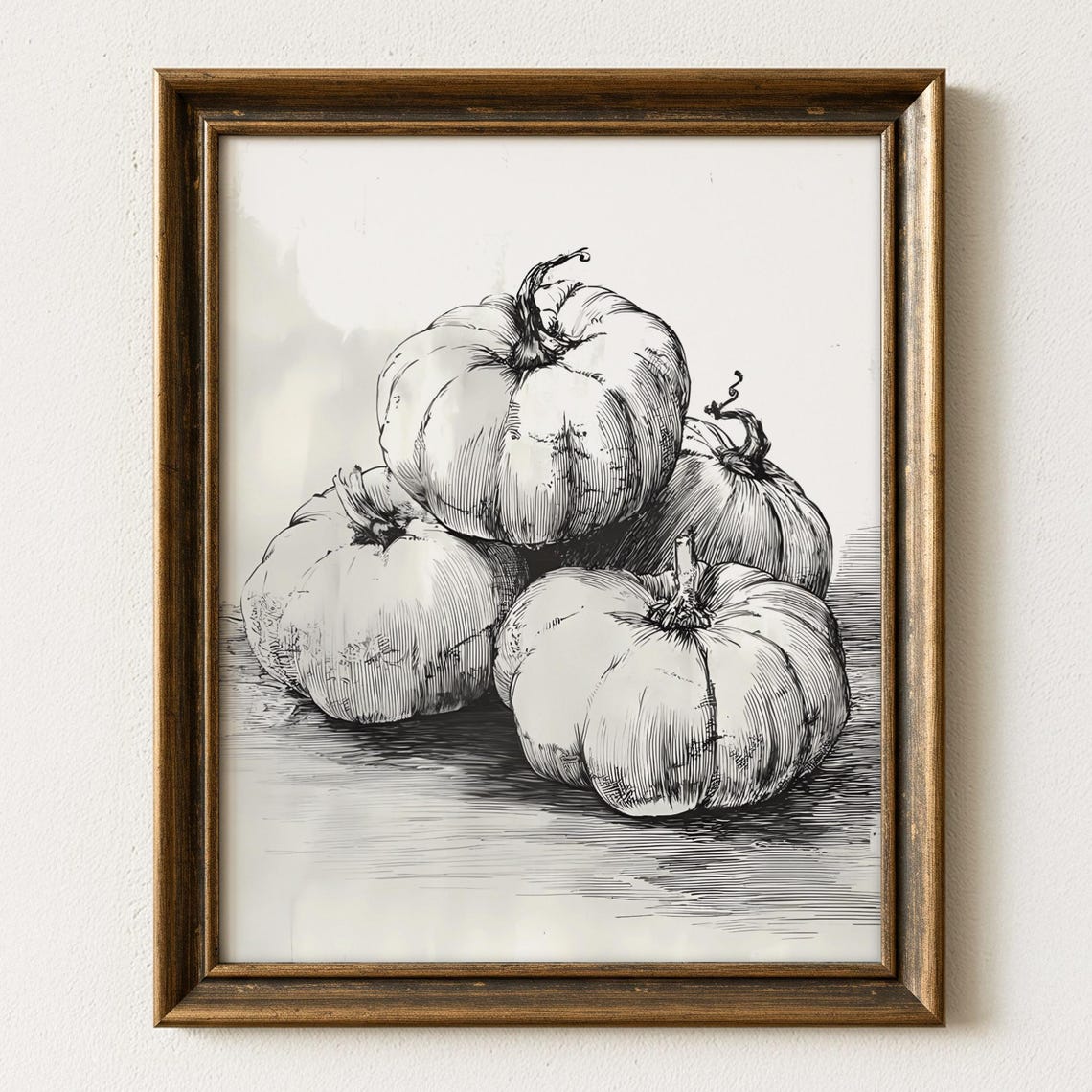 Pumpkin Stack Wall Art Rustic Fall Harvest Decor Sketch Illustration Farmhouse Autumn Kitchen Artwork