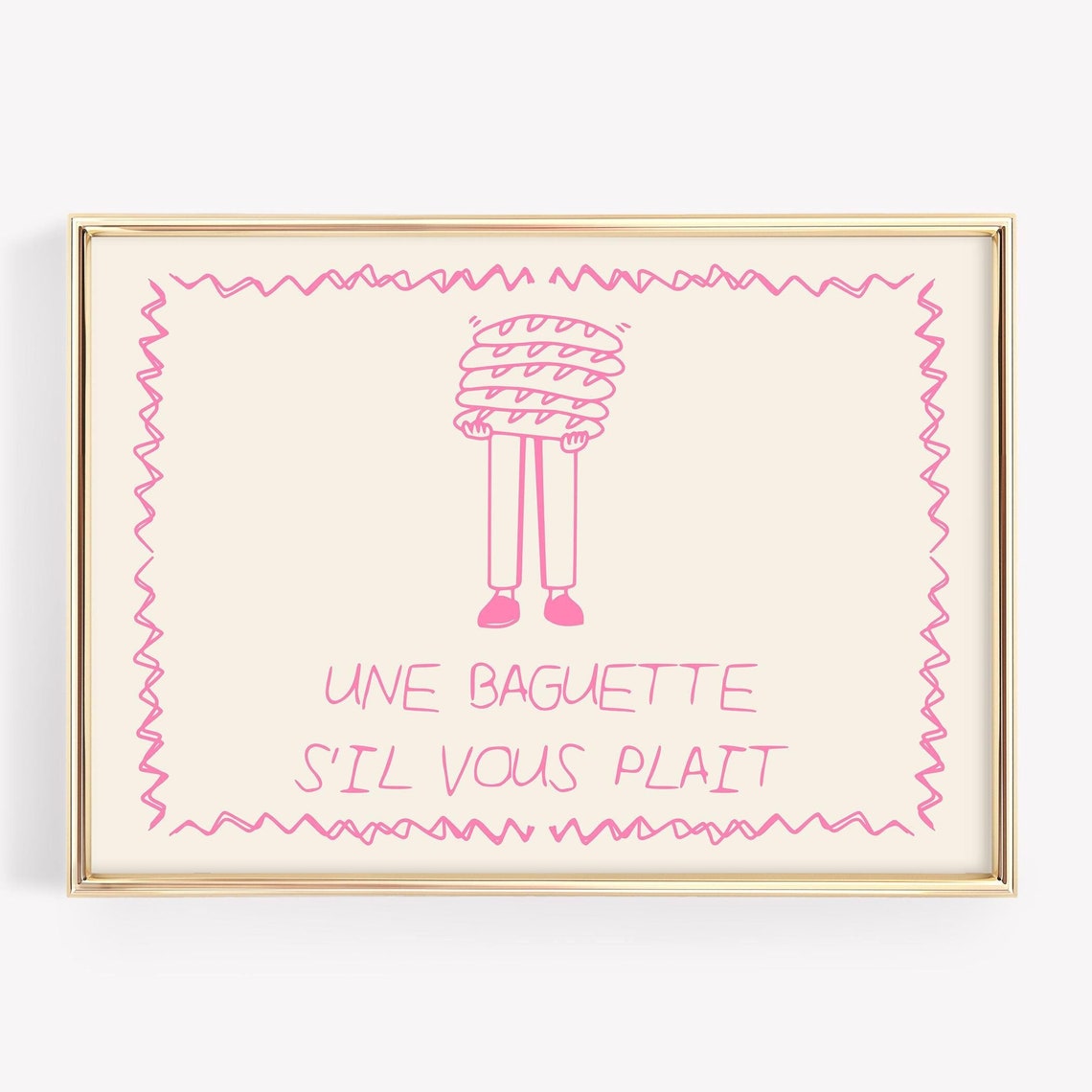 Une Baguette Sil Vous Plait Pink French Bakery Line Art Poster