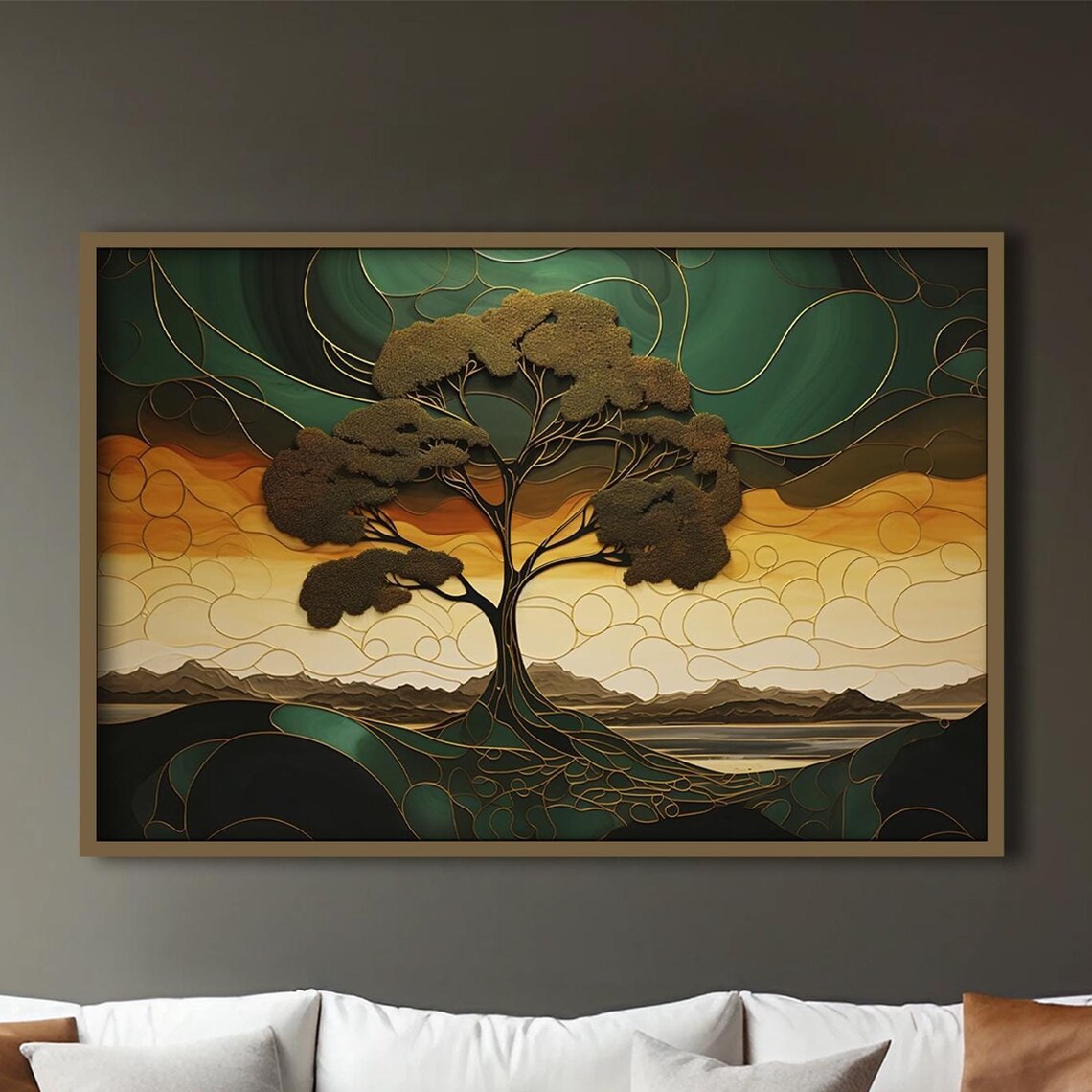 Nature Inspired Home Decor Abstract Tree Art Shades Of Green Brown Beige And Orange African Inspired Earth Tones Poster Neutral Shades