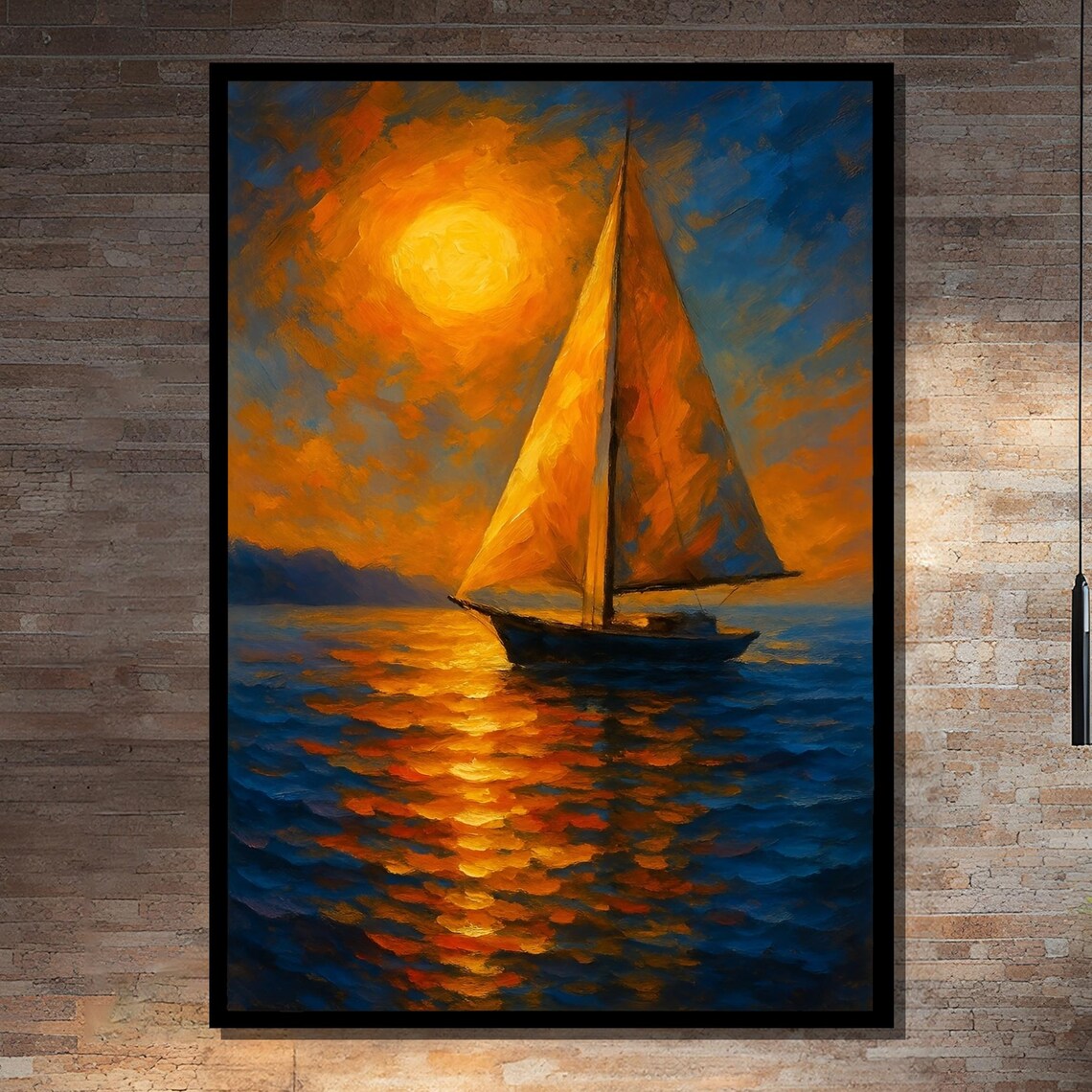 Sunset Sailboat Painting, Vibrant Nautical Art Print