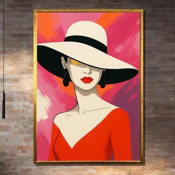 Modern Red Dress Woman Portrait Art Print