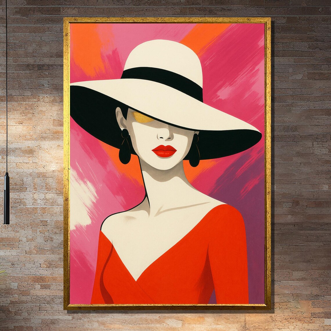 Modern Red Dress Woman Portrait Art Print