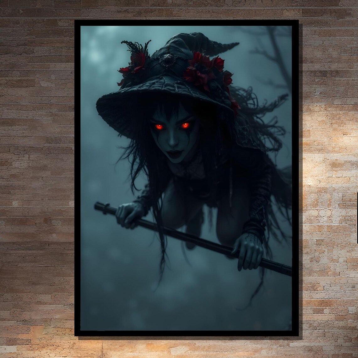Dark Horror Witch With Glowing Eyes, Gothic Decor Art Print