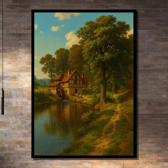 Countryside Watermill By The River, Wall Art Print