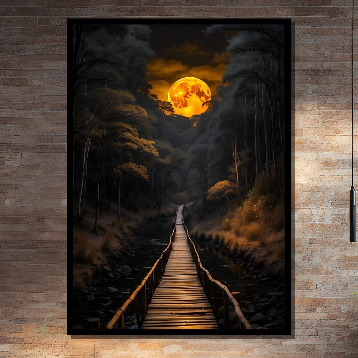 Mystical Forest Path Under Glowing Moon Art Print