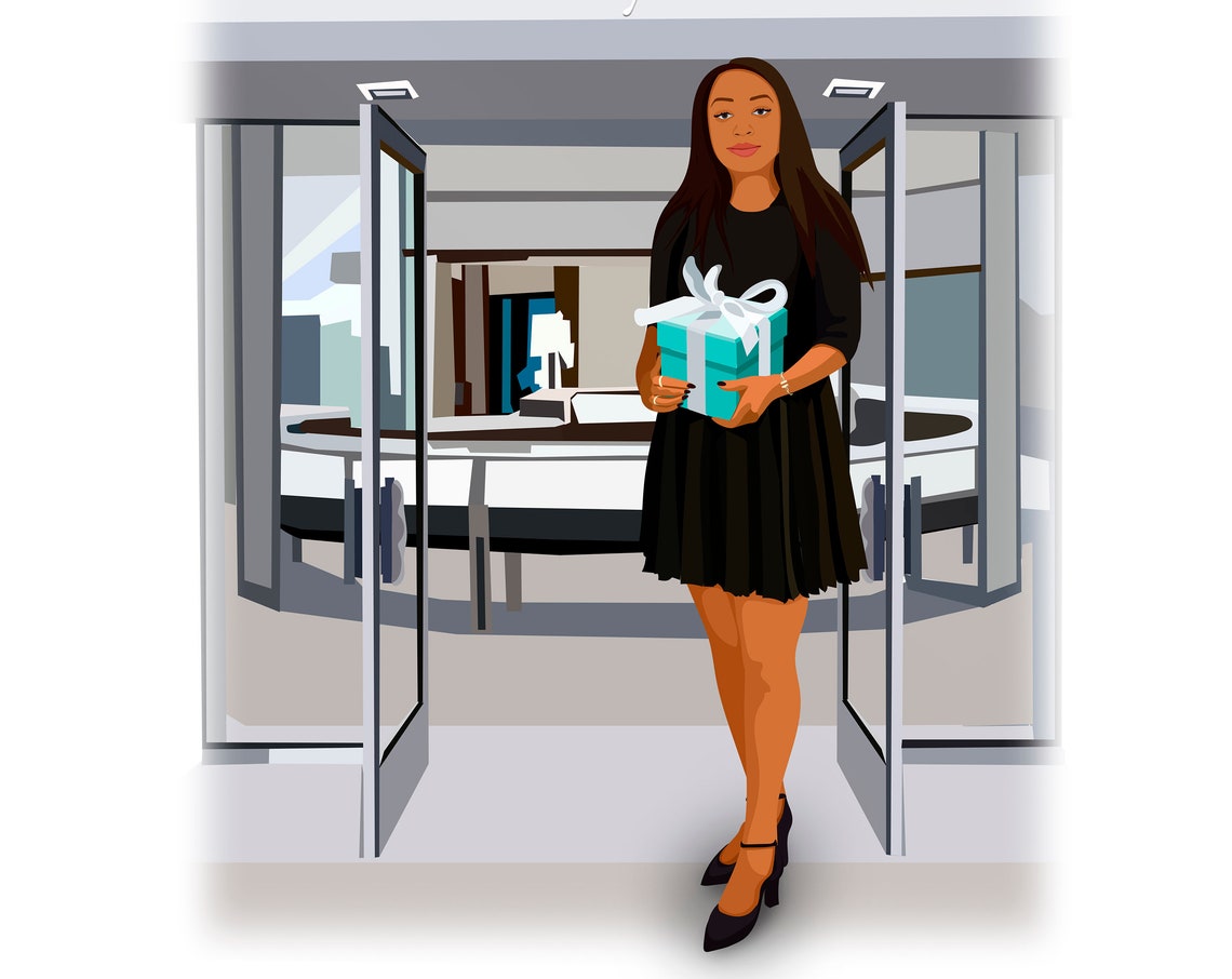 Custom Portrait Woman With Gift Box Store Scene Chic Gift Poster