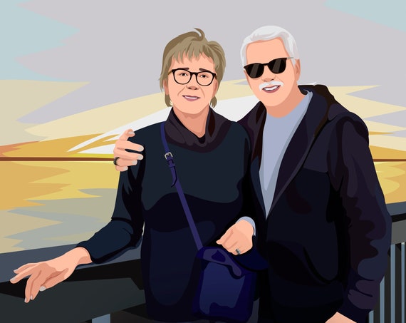 Smiling Senior Couple at Sunset Custom Vector Portrait Poster