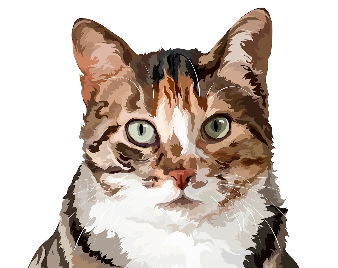 Brown Tabby Cat With Green Eyes Custom Vector Pet Portrait Poster