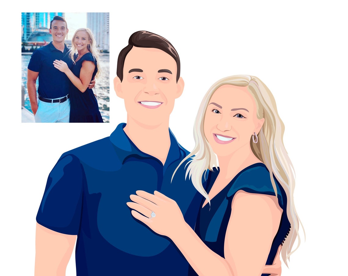 Custom Couple Portrait Illustration Personalized Gift for Her Print