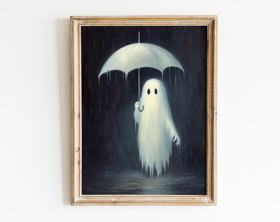 With Umbrella Wall Art Print In The Rain Dark Academia Decor Spooky