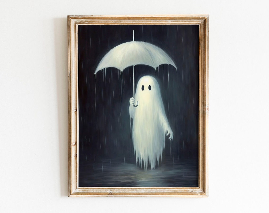 With Umbrella Wall Art Print In The Rain Dark Academia Decor Spooky