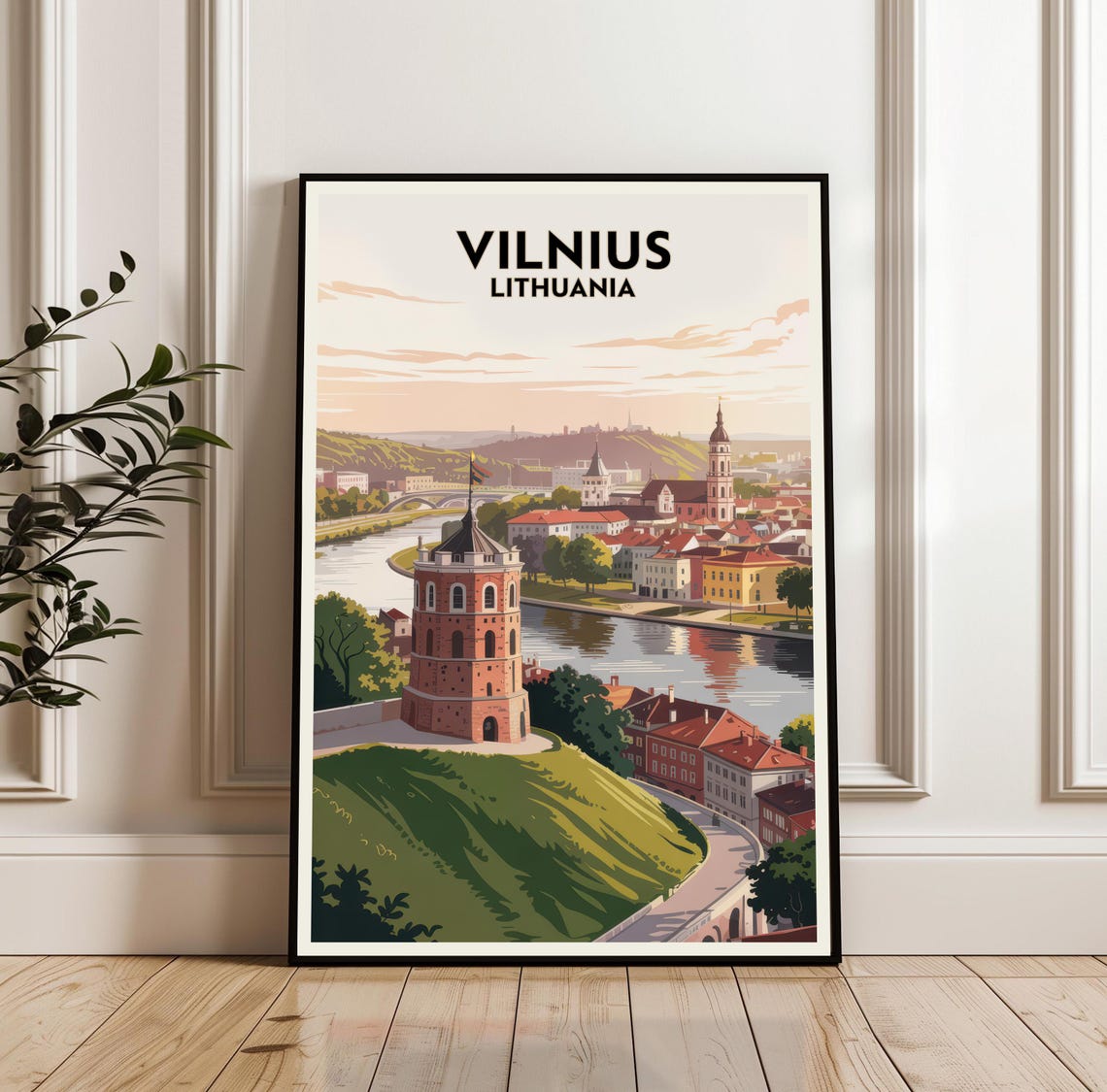 Vilnius Lithuania Vintage Travel Poster Gediminas Tower River View