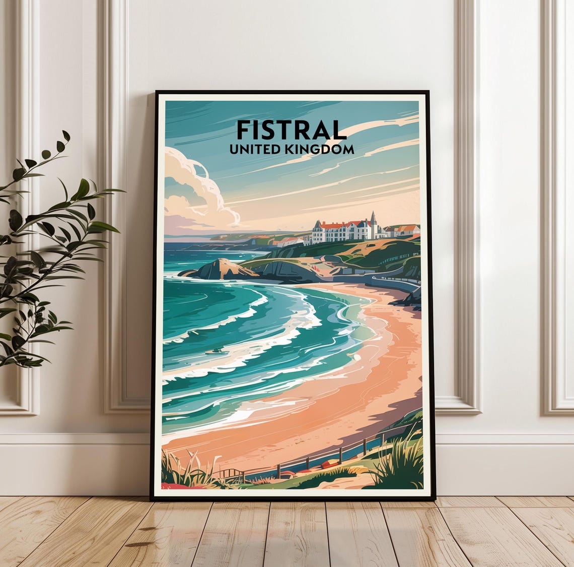 Fistral United Kingdom Vintage Surf Beach Travel Scene Poster