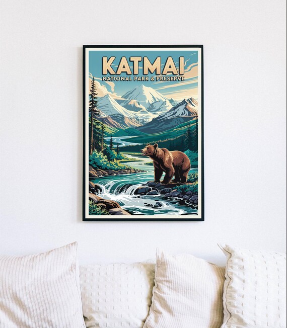 Katmai National Park Brown Bear at the Falls Alaska Travel Poster