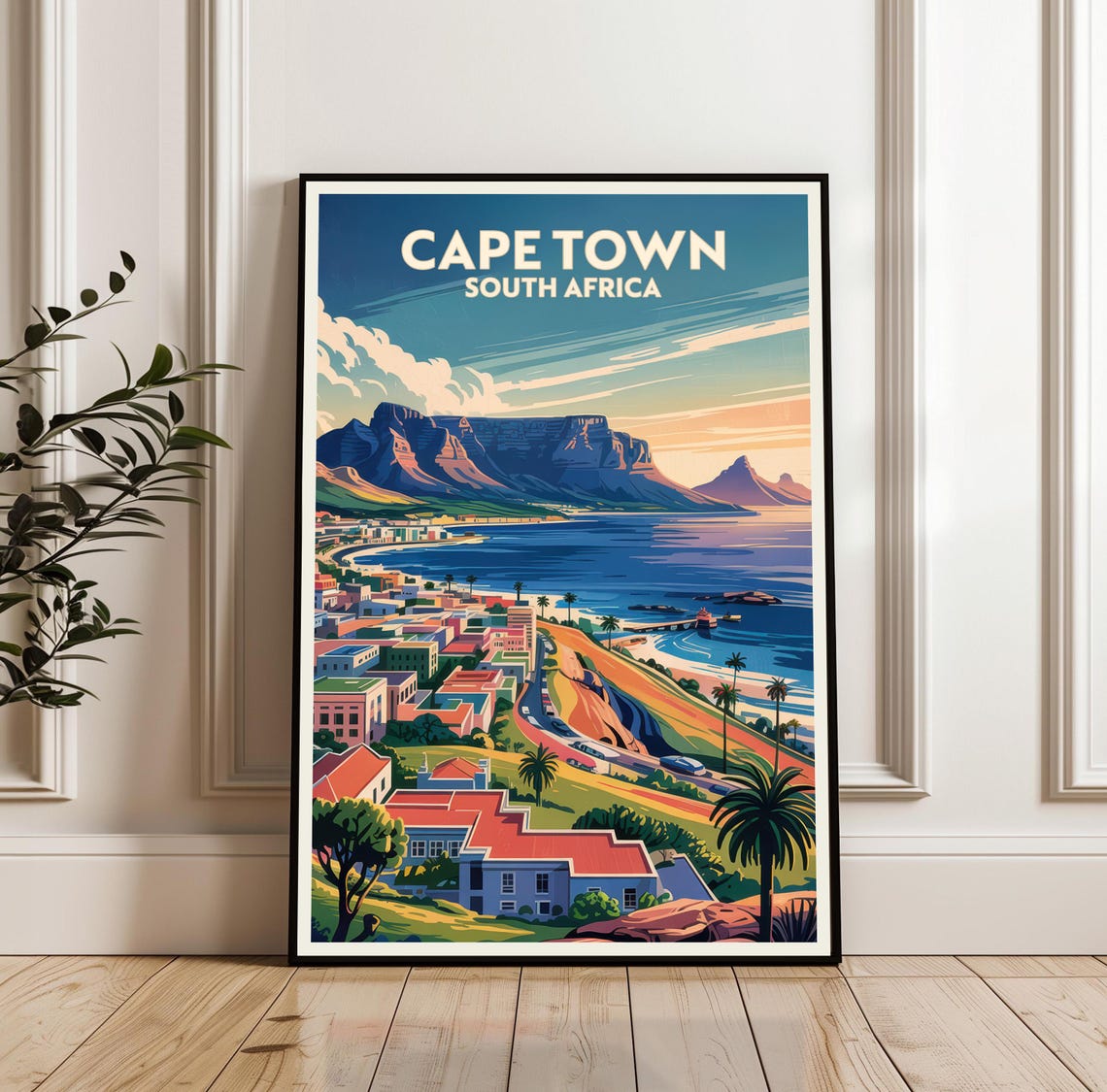 Cape Town South Africa Table Mountain Sunset Vintage Travel Poster