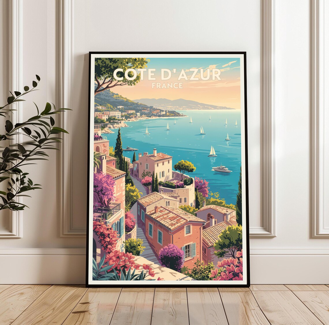 Cote dAzur France Vintage Coastal Village Travel Poster Poster