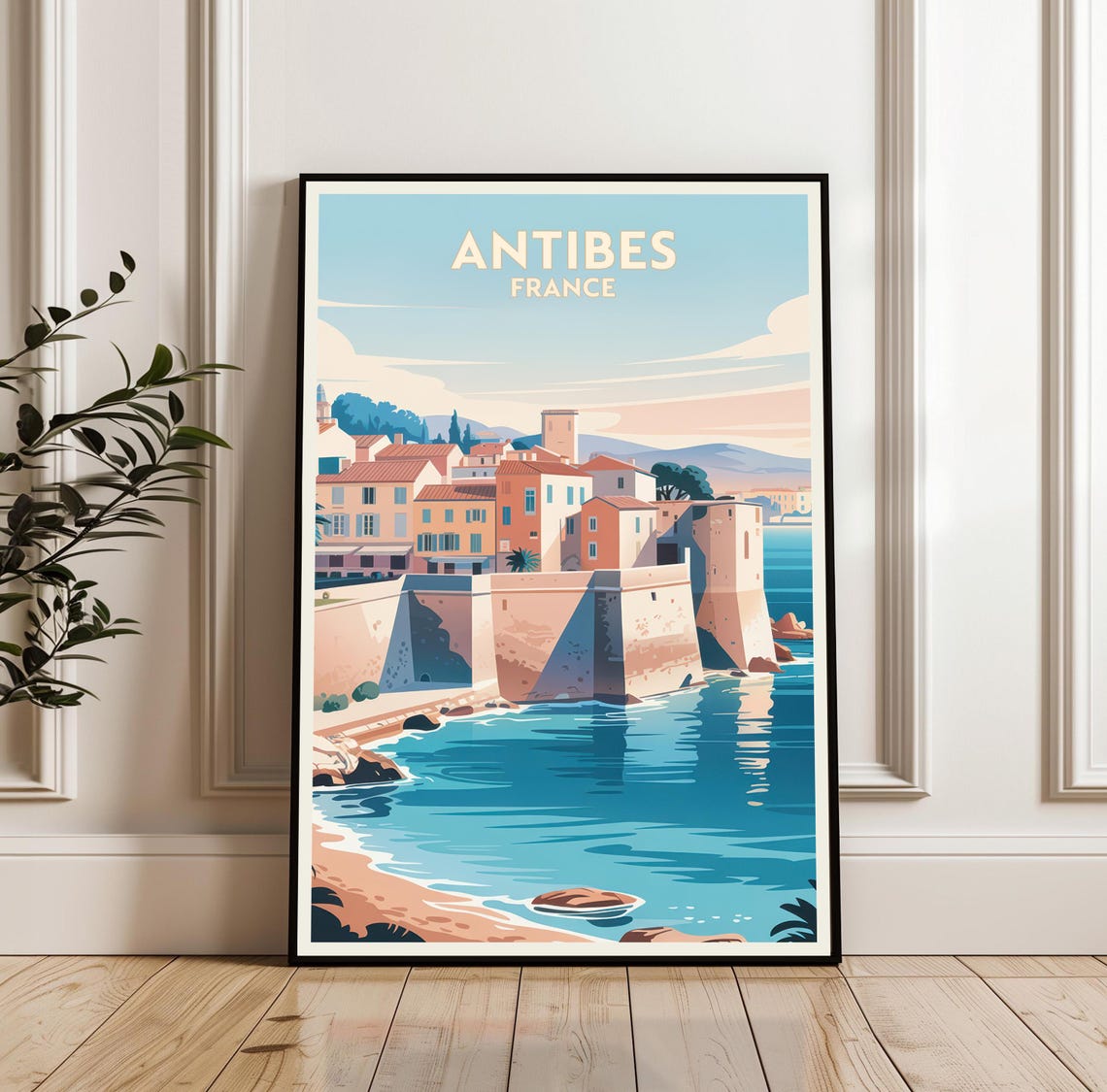 Antibes France Coastal Old Town Ramparts Sea View Travel Poster
