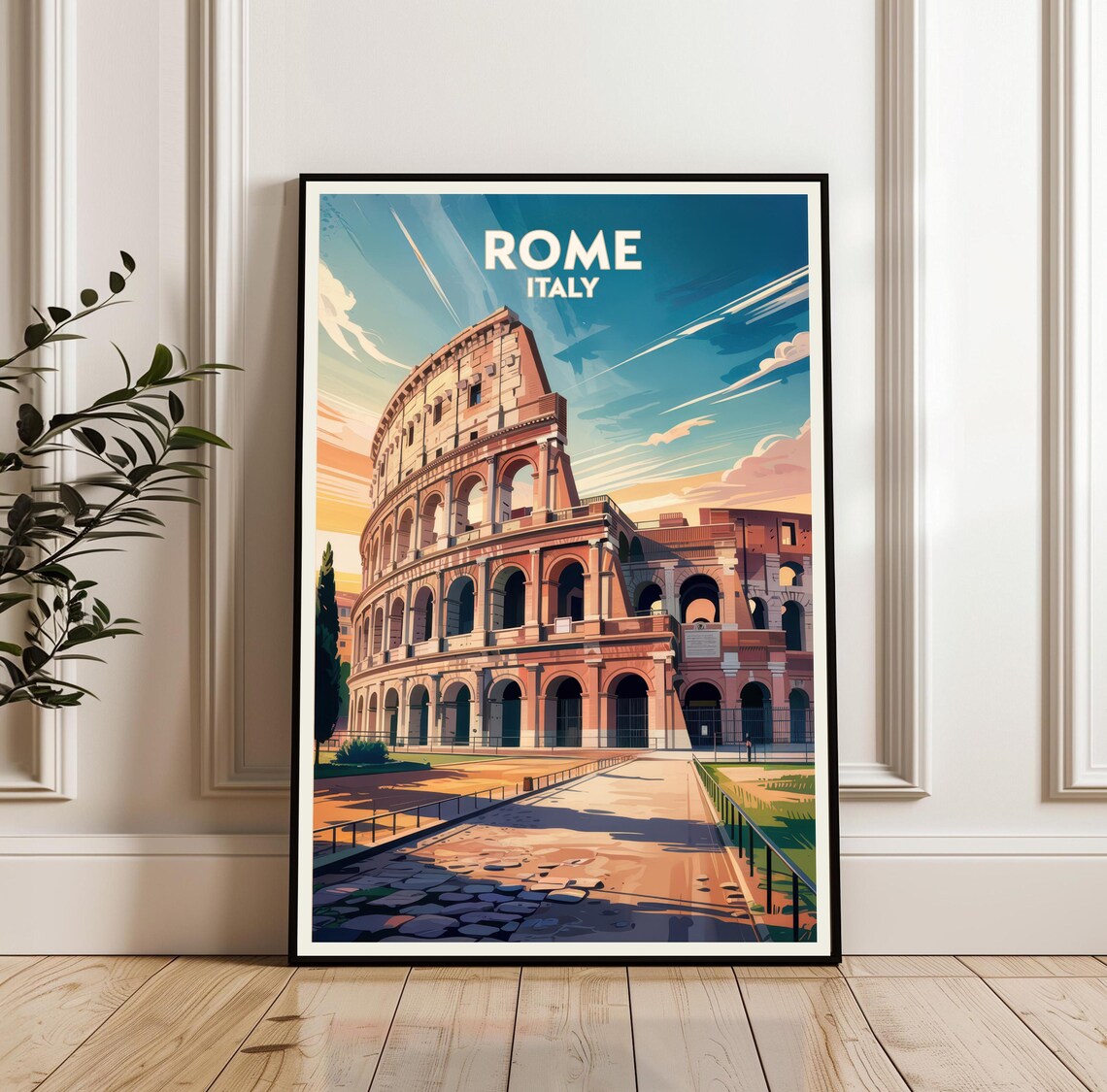 Rome Colosseum Sunset Travel Poster Italy Ancient Landmark Art